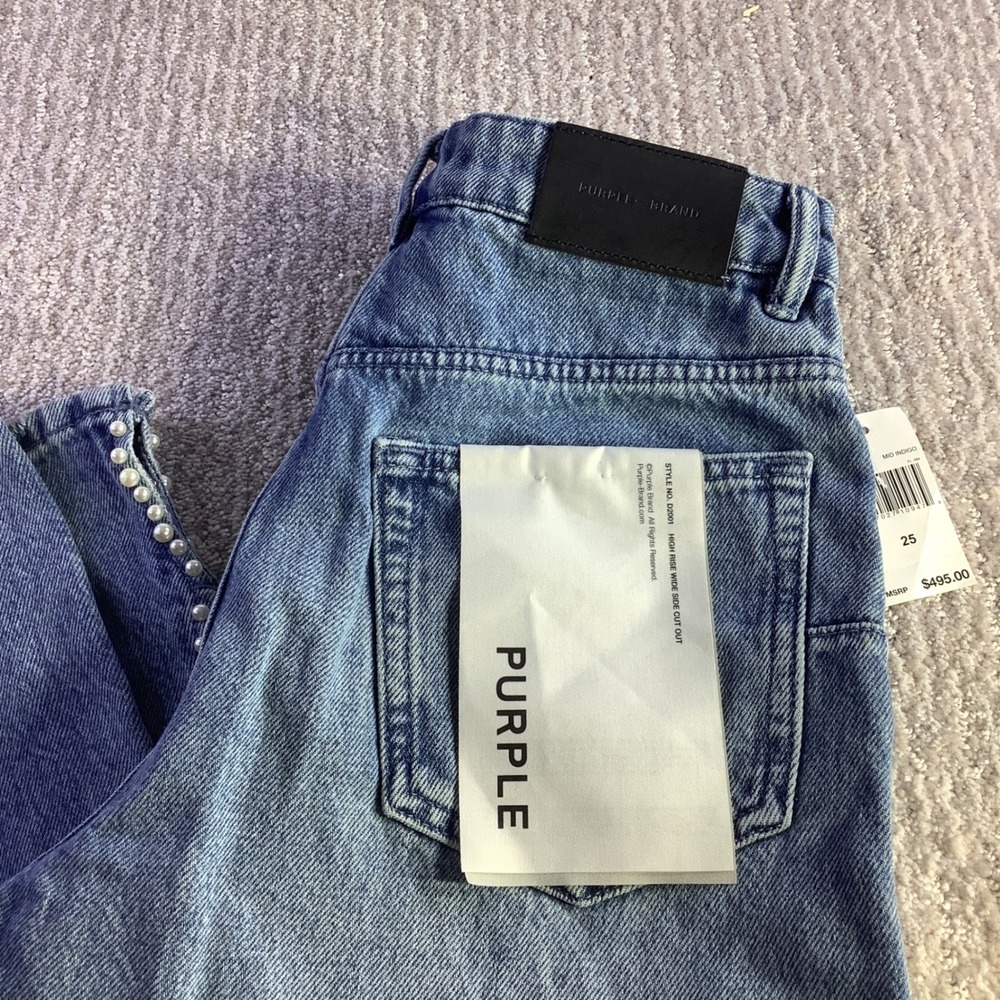 PURPLE BRAND Womens High Rise Wide Leg Jeans Side Cut Out Pearly Size 25 NWT‎